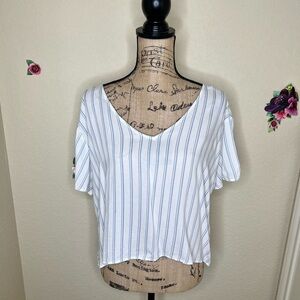Arizona Jean Co Crop Top White & Light Blue Striped Shirt Size Extra Large
